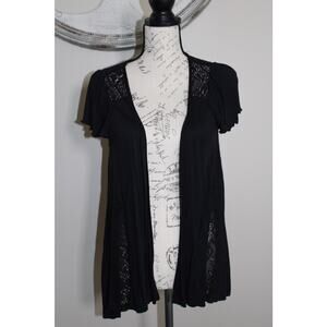 A.N.A Black Open Front Short Sleeve Cardigan Size M Women’s Crochet Lace Top